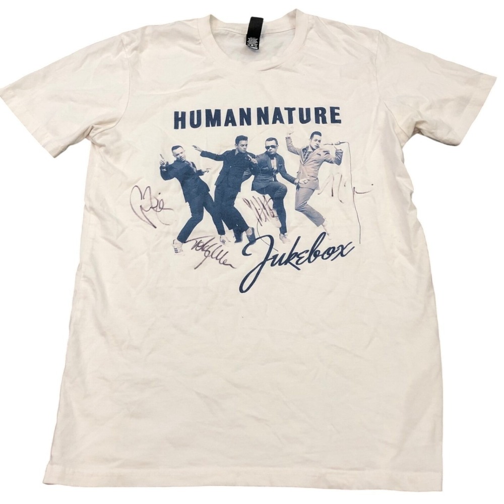 Human Nature Jukebox‎ Tour Shirt Signed Mens Small White Graphic Band Tee